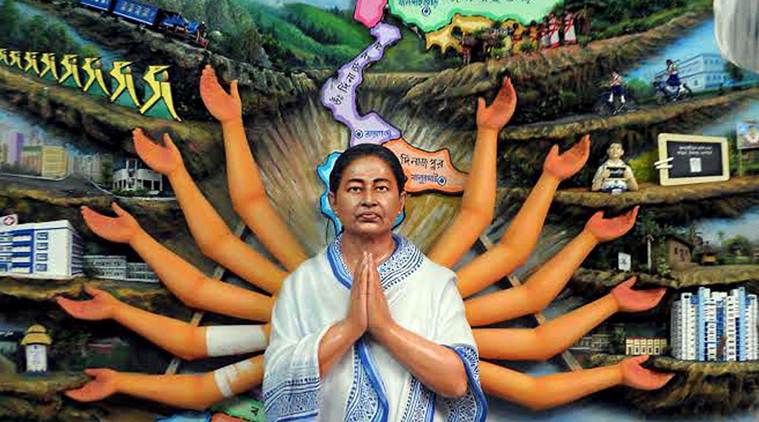 Nadia: West Bengal Chief Minister Mamata Banerjee shown as Devi Durga at a clay model at a pandal for the upcoming community puja pandal in Nadia district of Bengal on Monday. PTI Photo (PTI10_3_2016_000239B)