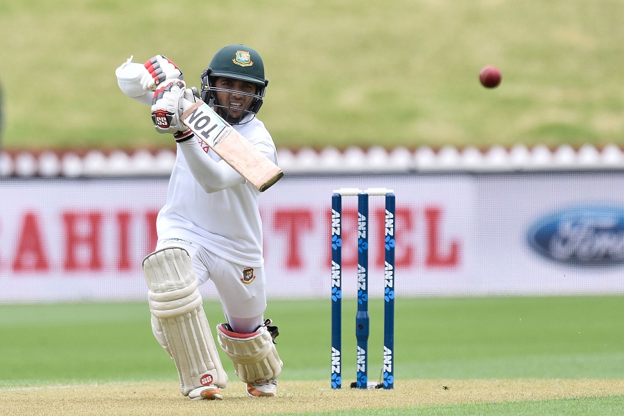 Bangladesh's Mominul Haque plays a shot during day one of the first Test cricket match match between New Zealand and Bangladesh at the Basin Reserve in Wellington on January 12, 2017.  / AFP / Marty Melville        (Photo credit should read MARTY MELVILLE/AFP/Getty Images)