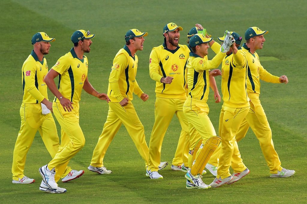 ADELAIDE, AUSTRALIA - NOVEMBER 09:  Australia celebrate after Aiden Markram of South Africa is run out during game two of the One Day International series between Australia and South Africa at Adelaide Oval on November 9, 2018 in Adelaide, Australia.  (Photo by Daniel Kalisz/Getty Images)
