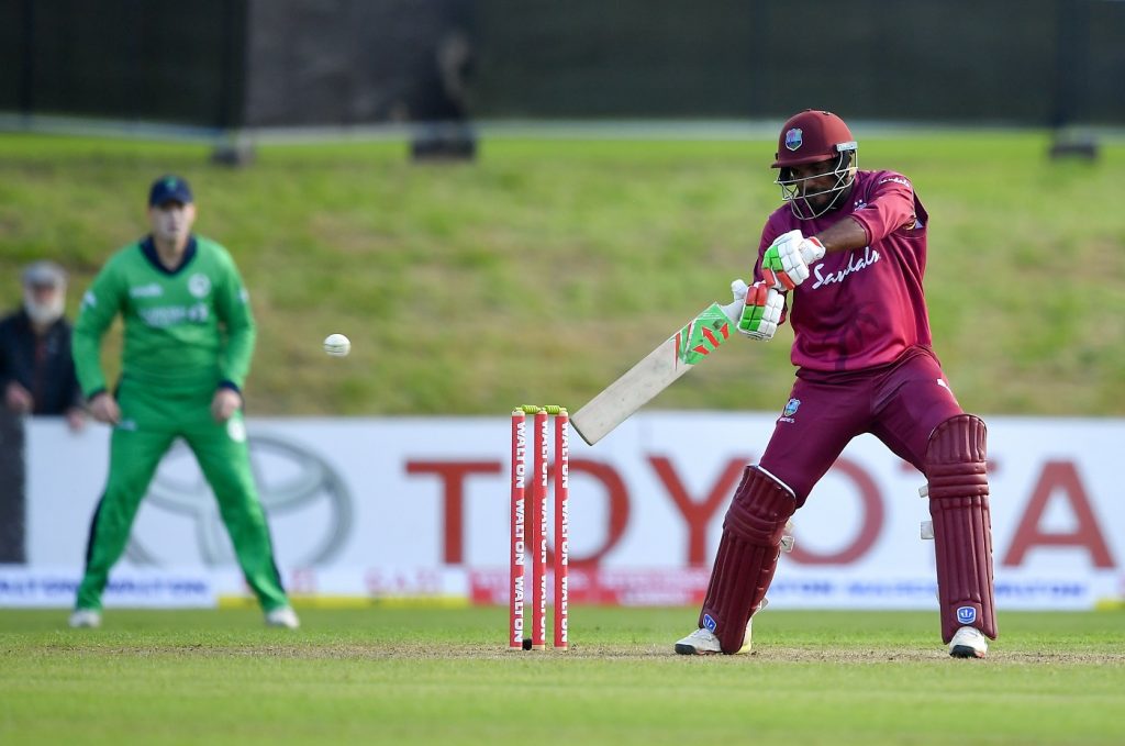 Dublin , Ireland - 11 May 2019; Sunil Ambris of West Indies plays a shot during the One Day International match between Ireland and West Indies at Malahide Cricket Ground, Malahide, Dublin.  (Photo By Seb Daly/Sportsfile via Getty Images)