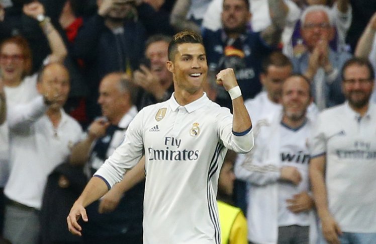 Real Madrid's Cristiano Ronaldo celebrates scoring their first goal