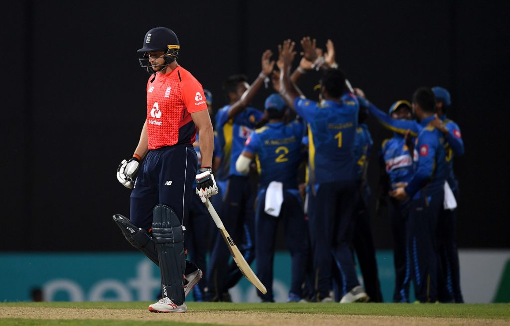 COLOMBO, SRI LANKA - OCTOBER 23:  Jos Buttler of England leaves the field after being dismissed by Dushmantha Chameera of Sri Lanka during the 5th One Day International match between Sri Lanka and England at R. Premadasa Stadium on October 23, 2018 in Colombo, Sri Lanka.  (Photo by Gareth Copley/Getty Images)