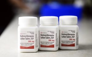Bottles of Prasco Laboratories Hydroxychloroquine Sulphate are arranged for a photograph in the Queens borough of New York, U.S., on Tuesday, April 7, 2020. India partially lifted a ban on the exports of malaria drug hydroxychloroquine and paracetamol after President Donald Trump sought supplies for the U.S., according to government officials with knowledge of the matter. Photographer: Christopher Occhicone/Bloomberg via Getty Images